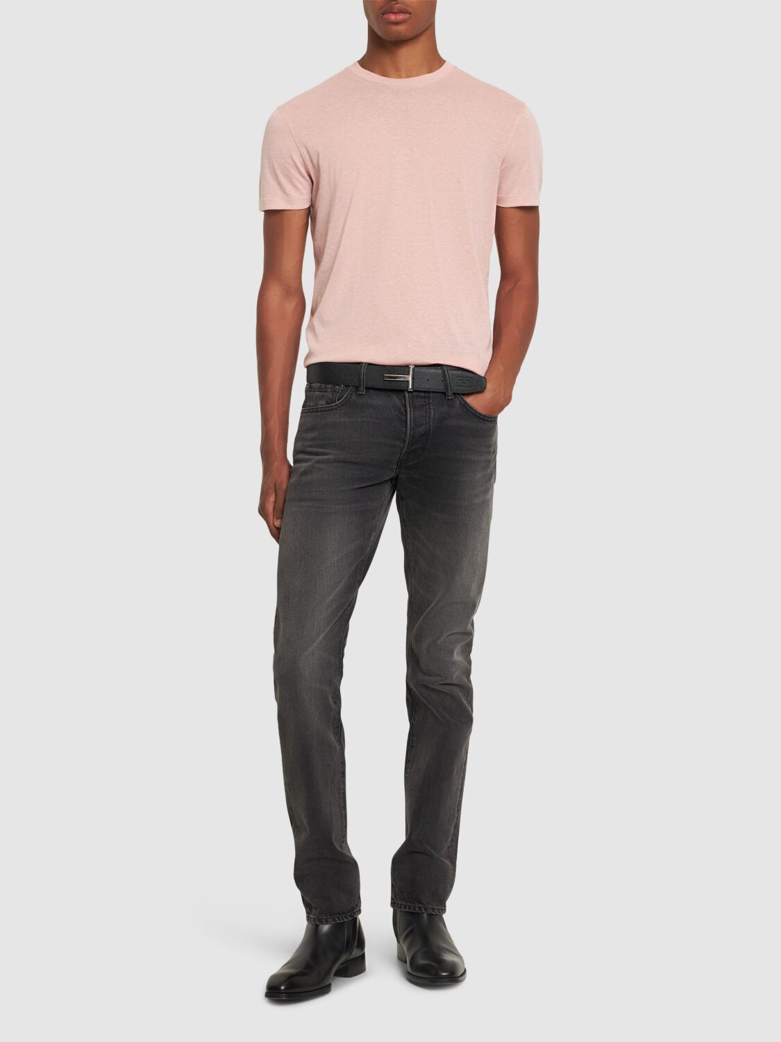 Shop Tom Ford Cotton Blend Crewneck T-shirt In Dusty Pink