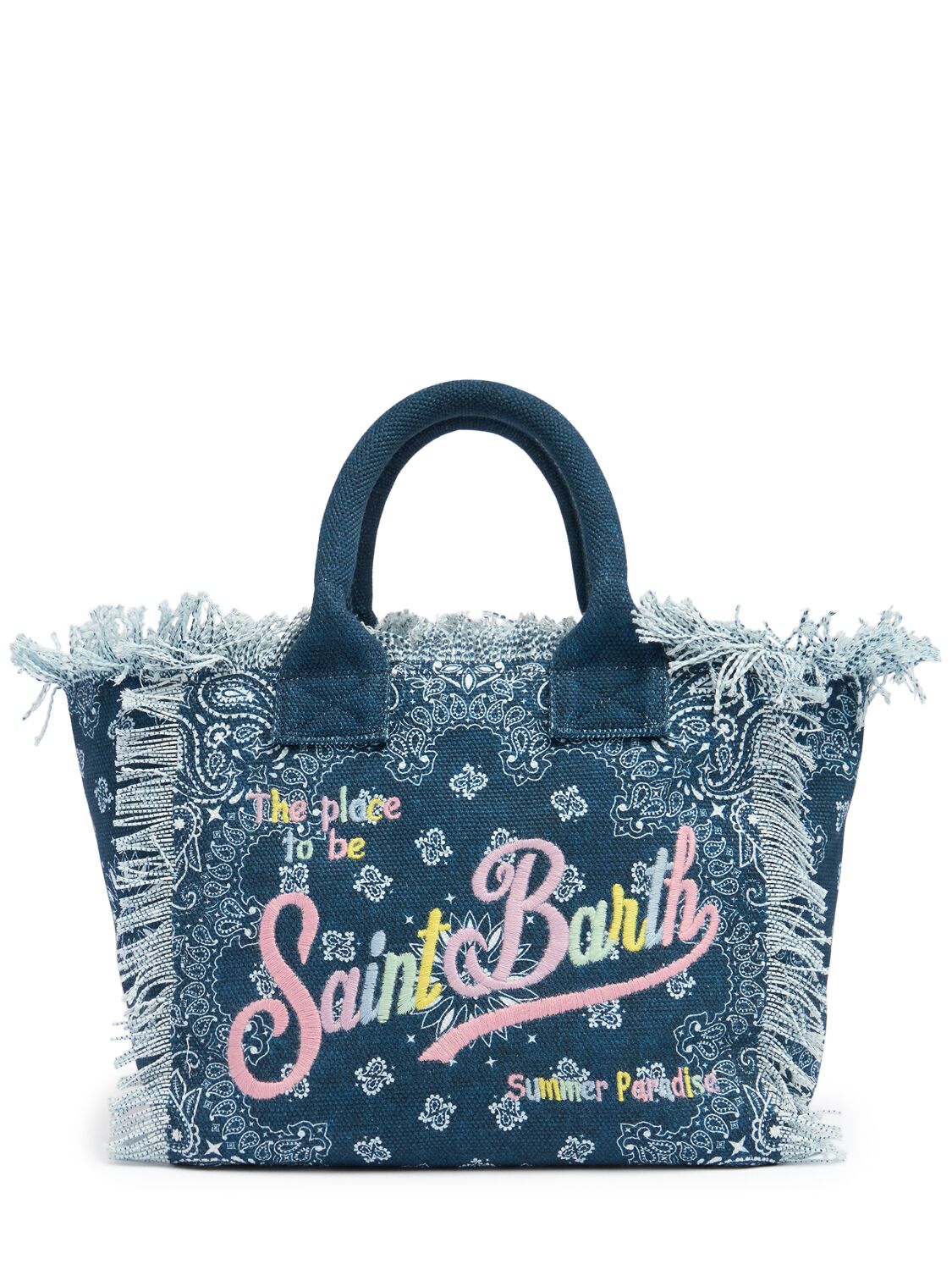 Mc2 Saint Barth Kids' Bandana Print Cotton Handbag In Light Blue