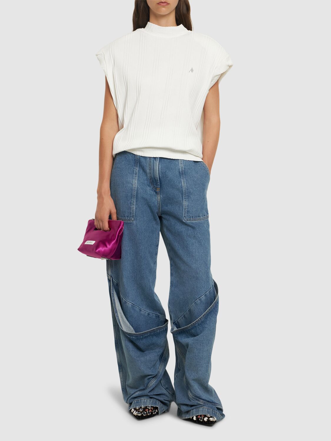 Shop Attico Mid Rise Baggy Jeans In 蓝色