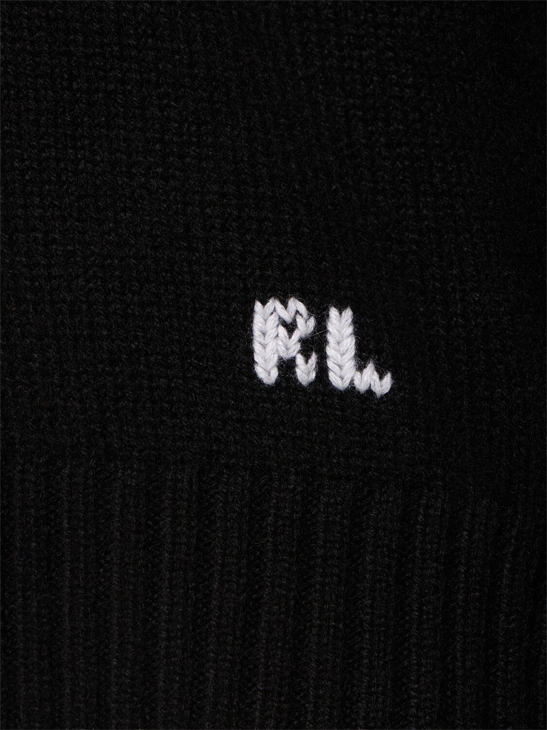 Shop Ralph Lauren Western Bear Cashmere Crewneck Sweater In Black