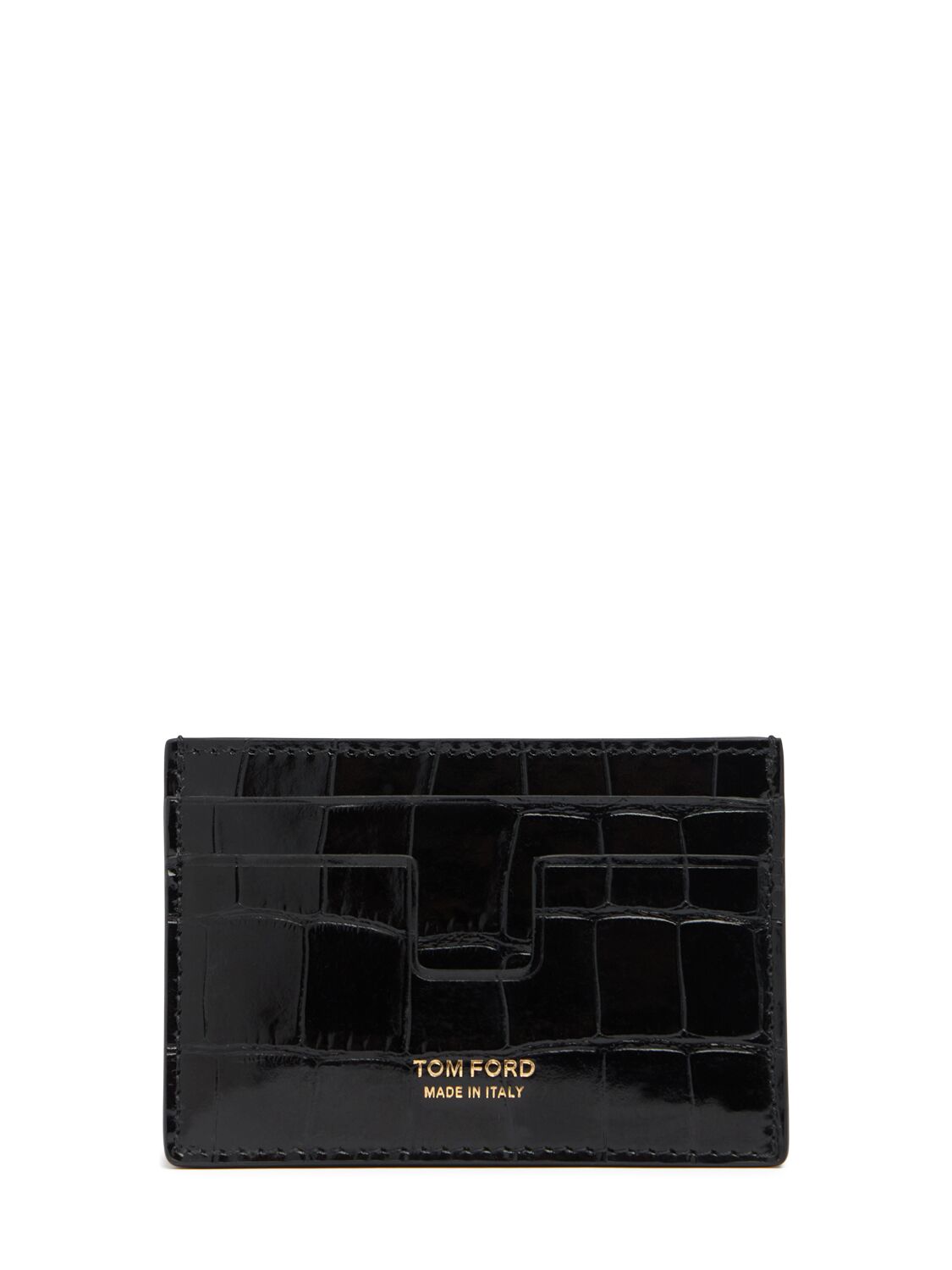 Tom Ford Shiny Croc Embossed Card Holder In Black