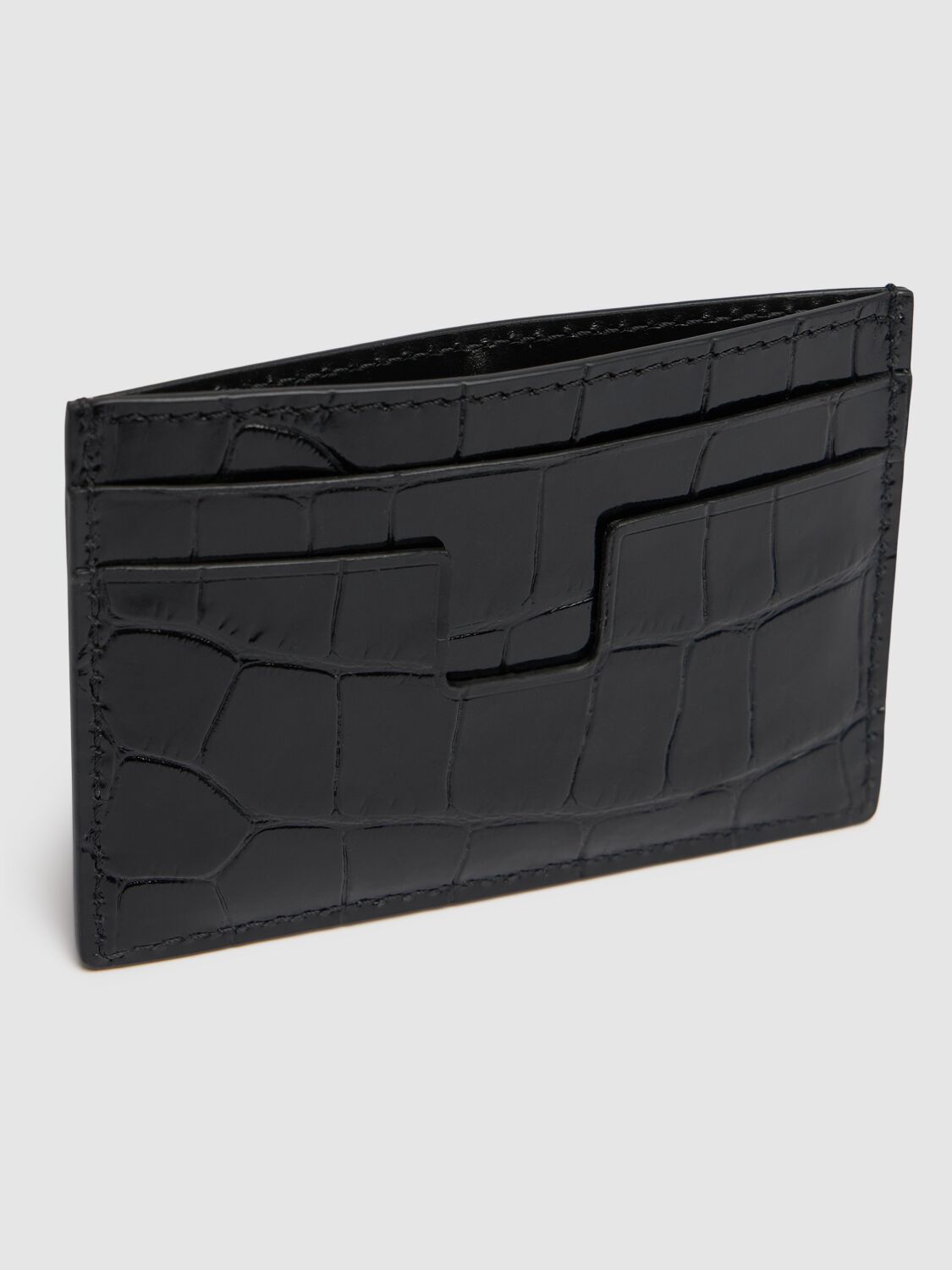 Shop Tom Ford Shiny Croc Embossed Card Holder In Black