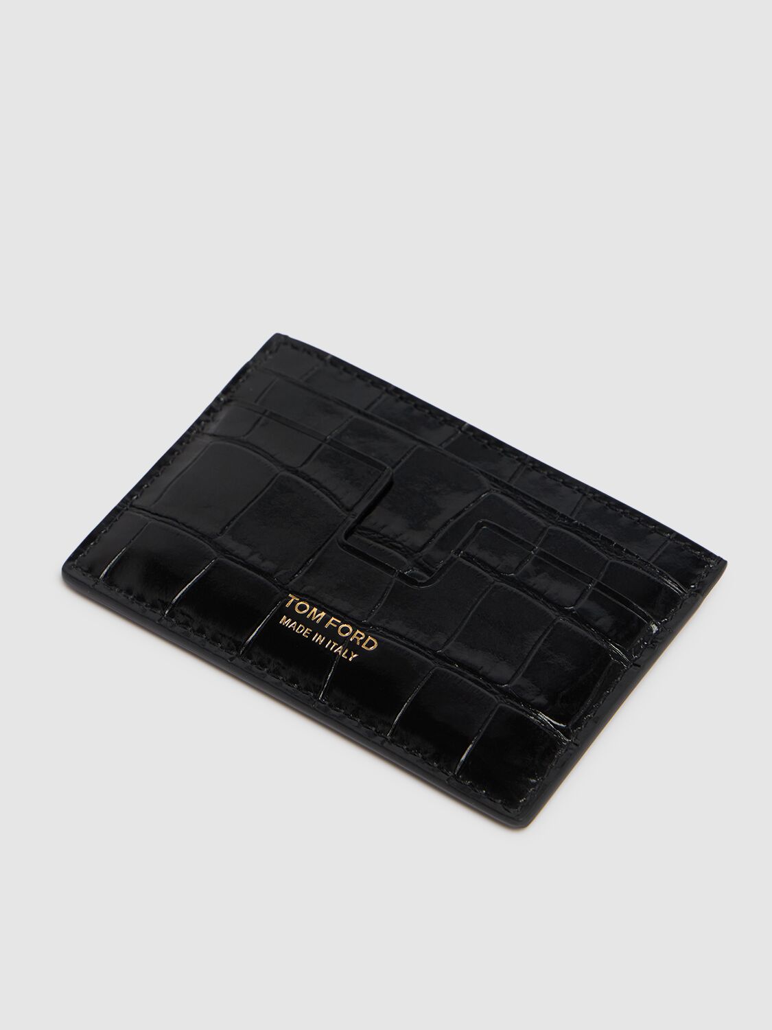 Shop Tom Ford Shiny Croc Embossed Card Holder In Black