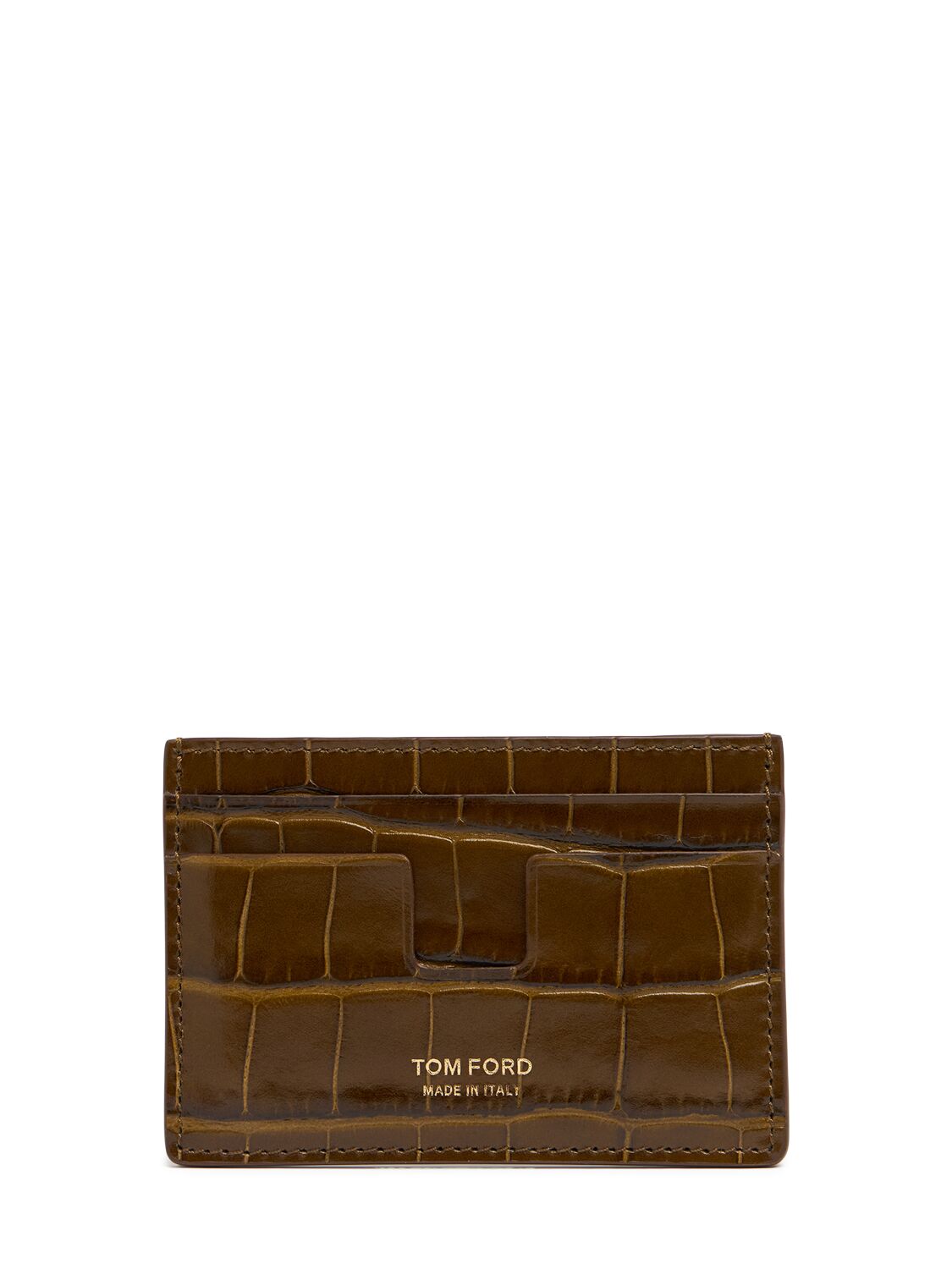 Tom Ford Shiny Croc Embossed Card Holder In Brown