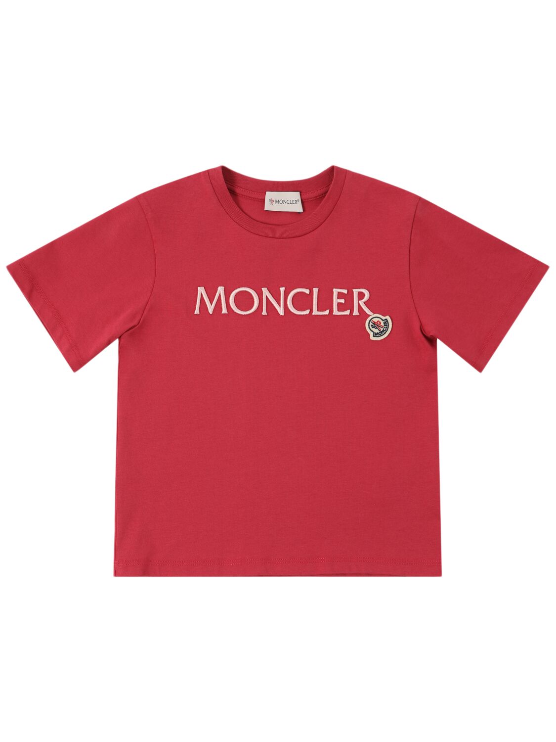 Moncler Embroidered Logo Cotton T-shirt In Rose