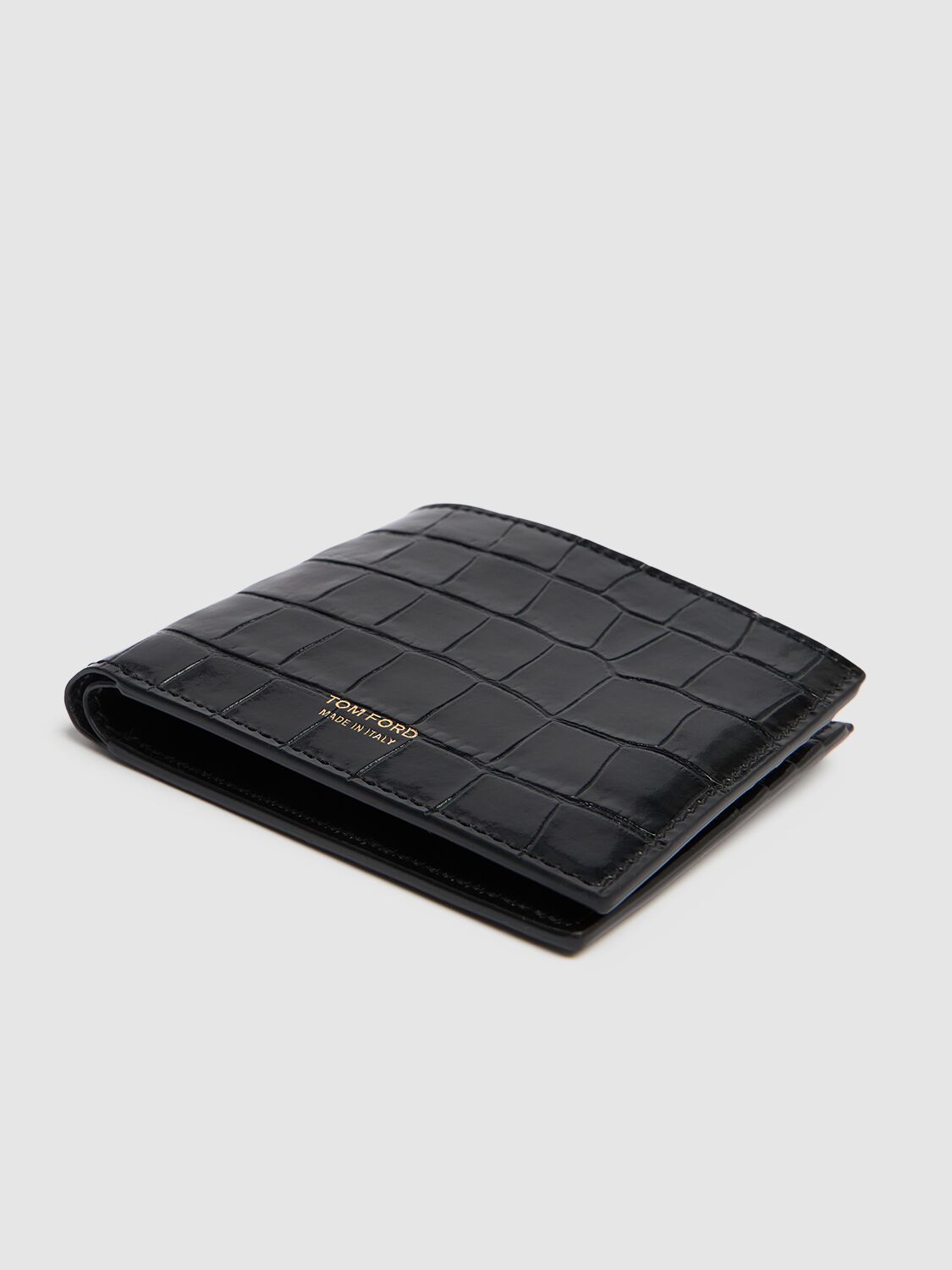 Shop Tom Ford Shiny Croc Embossed Bifold Wallet In Black