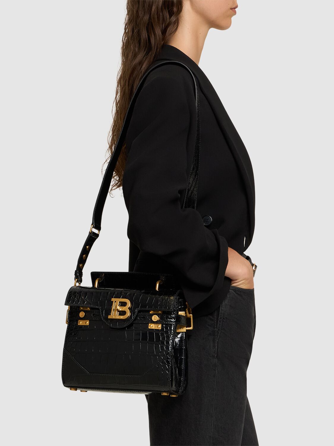 Shop Balmain B-buzz 23 Embossed Leather Bag In Black