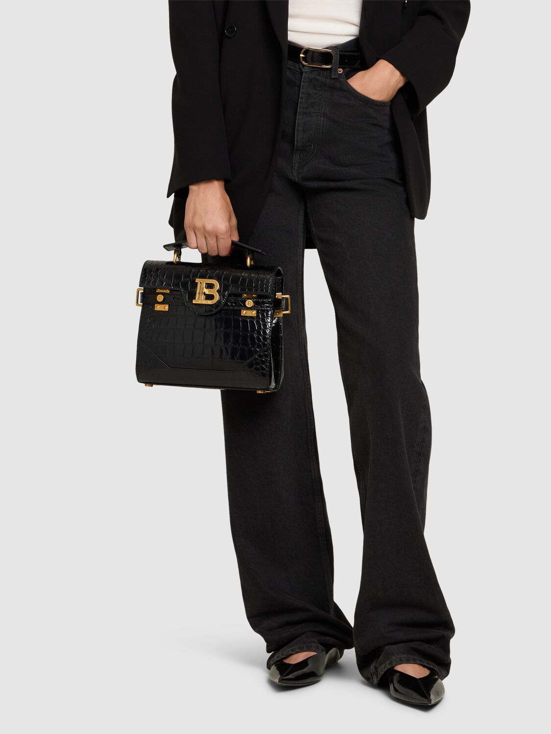 Shop Balmain B-buzz 23 Embossed Leather Bag In Black