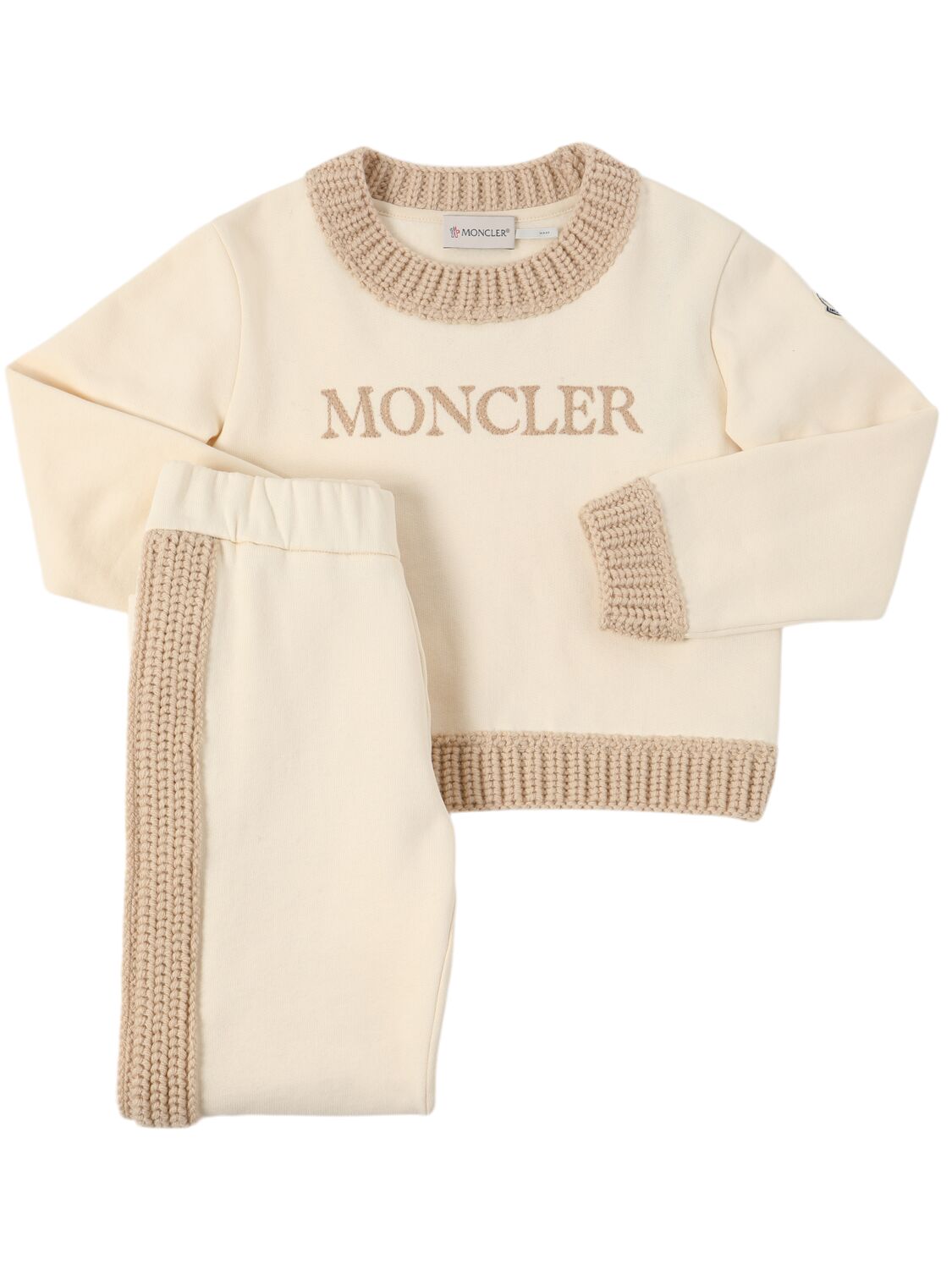 Moncler Logo Cotton Blend Sweater & Pants In Silk White