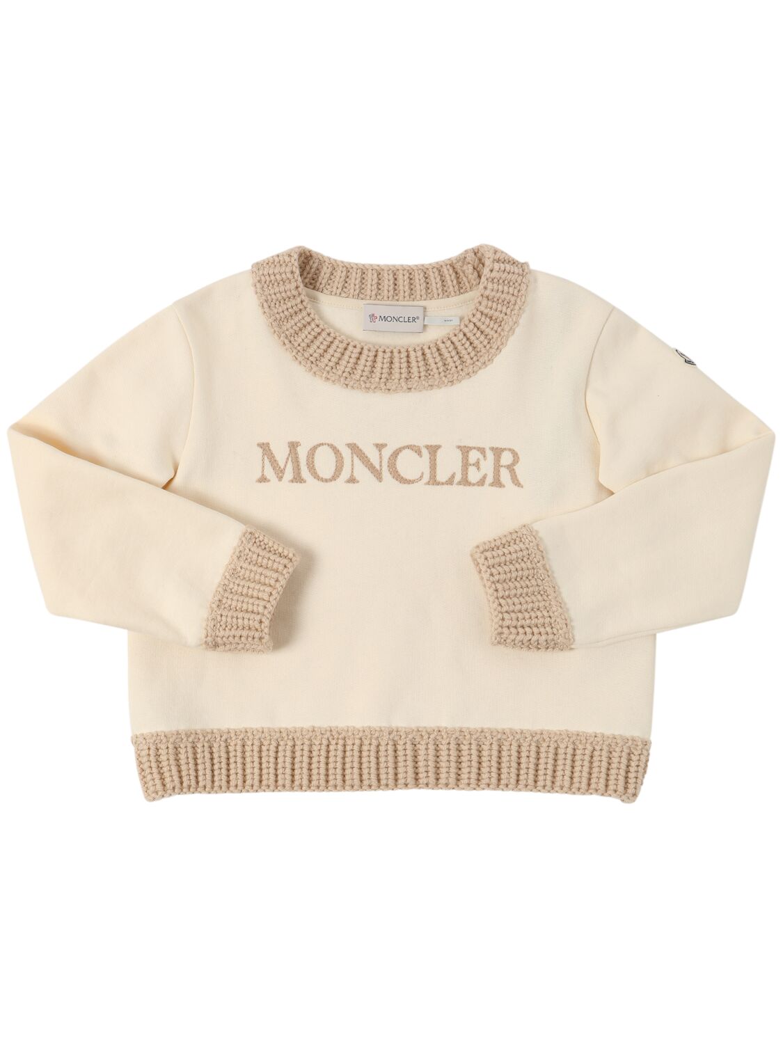 Shop Moncler Logo Cotton Blend Sweater & Pants In Silk White