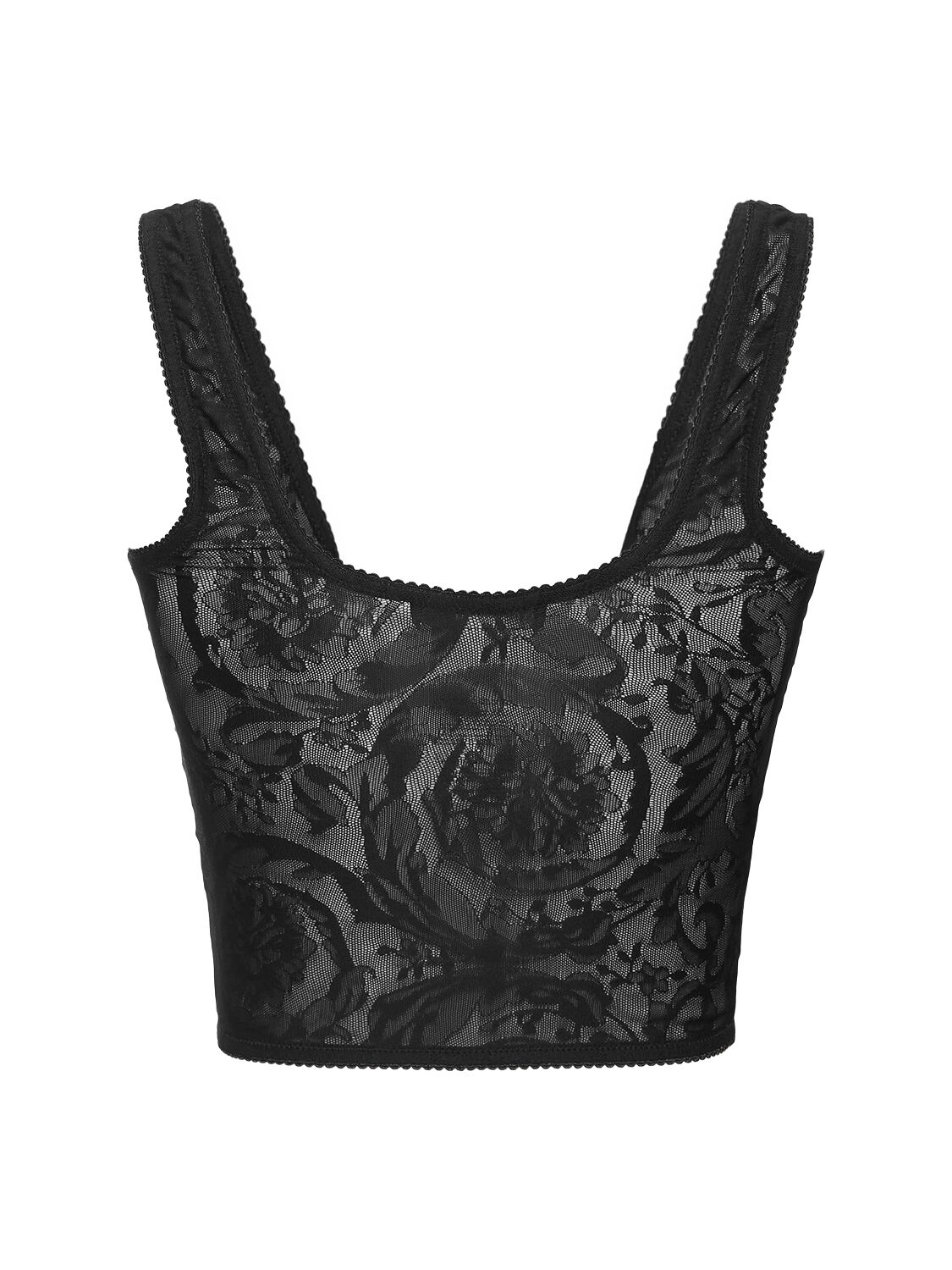 Shop Versace Baroque Jacquard Tulle Top In 黑色