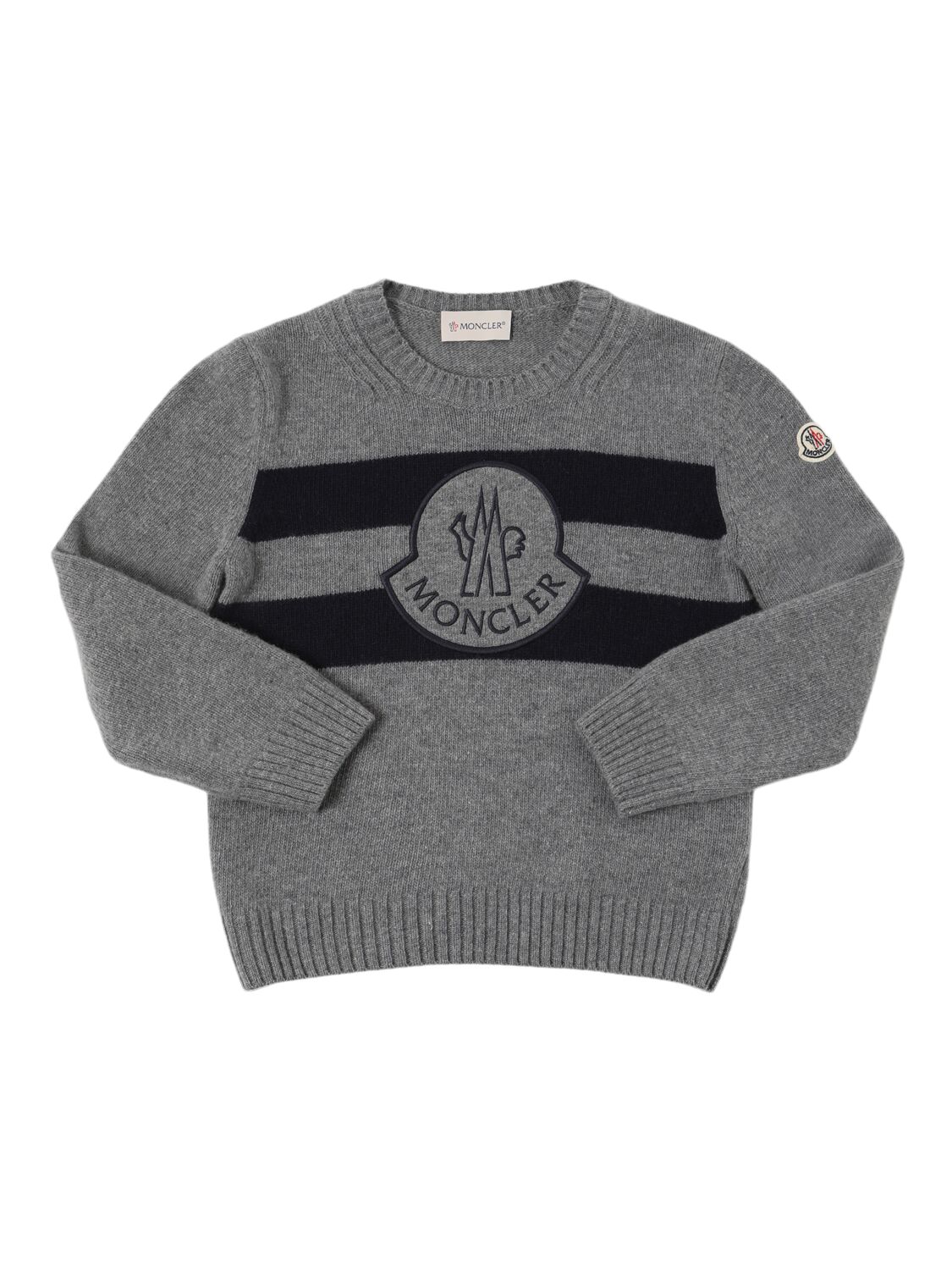 Moncler Logo Carded Wool Knit Jumper In Grey