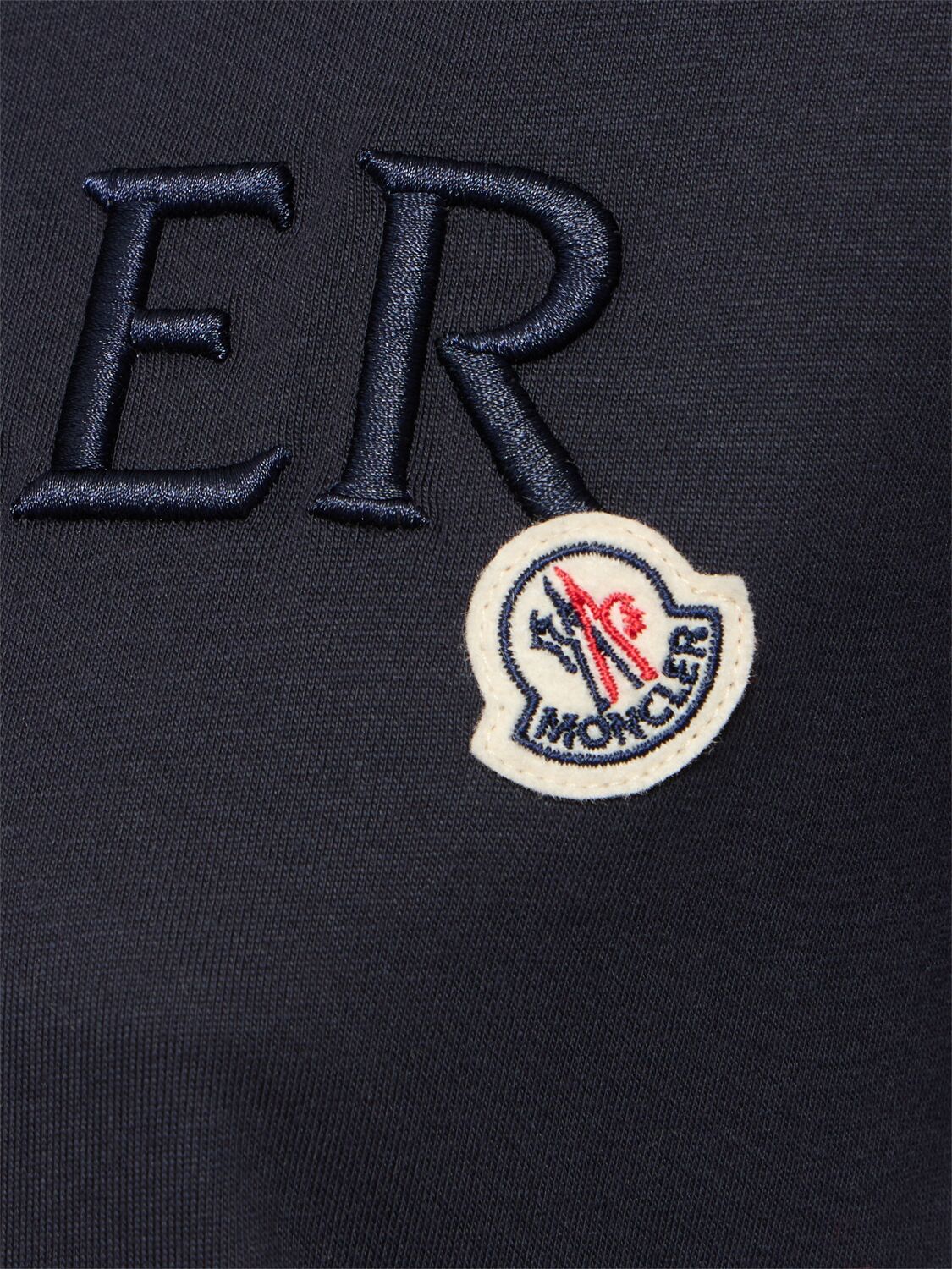 Shop Moncler Embroidered Logo Cotton T-shirt In Navy