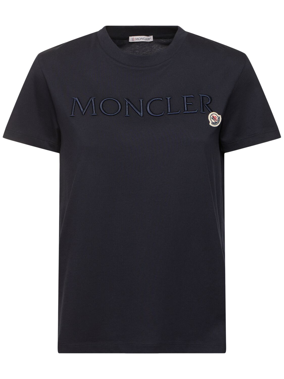 Moncler Embroidered Logo Cotton T-shirt In Navy