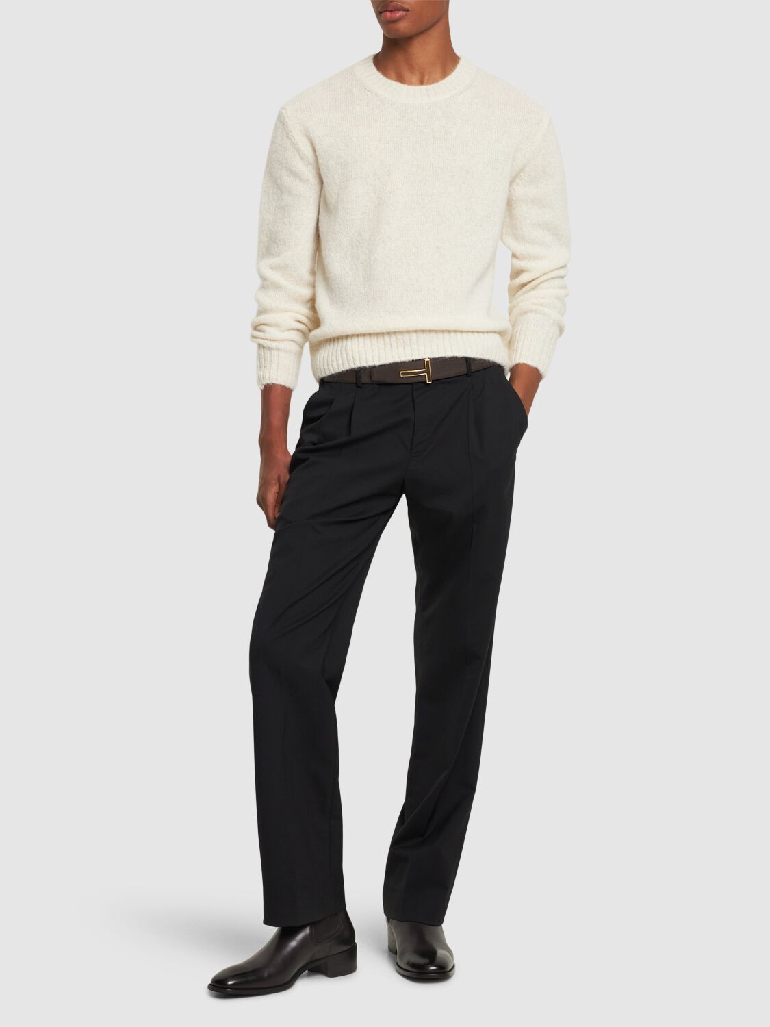 Shop Tom Ford Alpaca Blend Crewneck Sweater In White