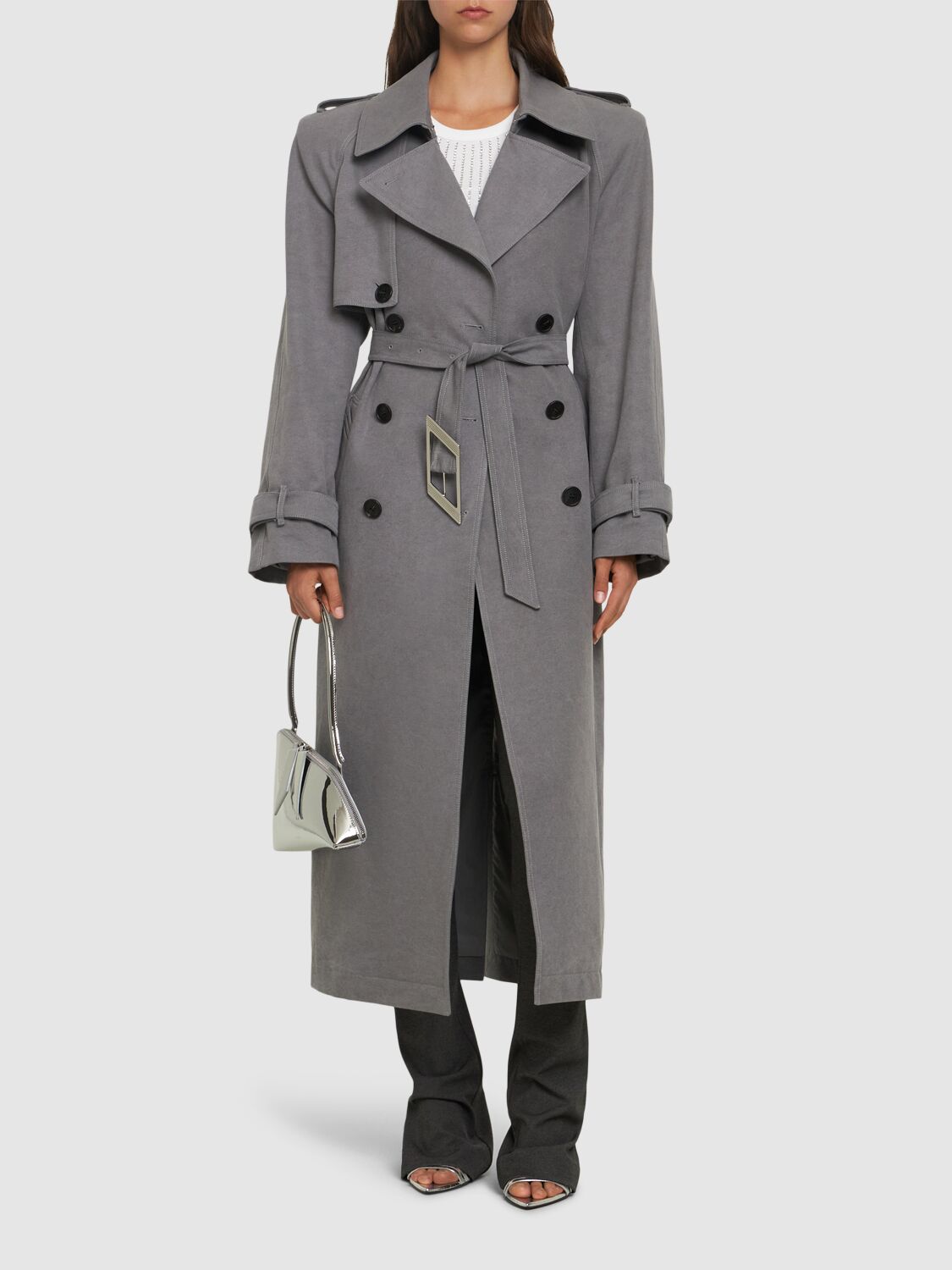 ATTICO BELTED LONG TRENCH COAT 