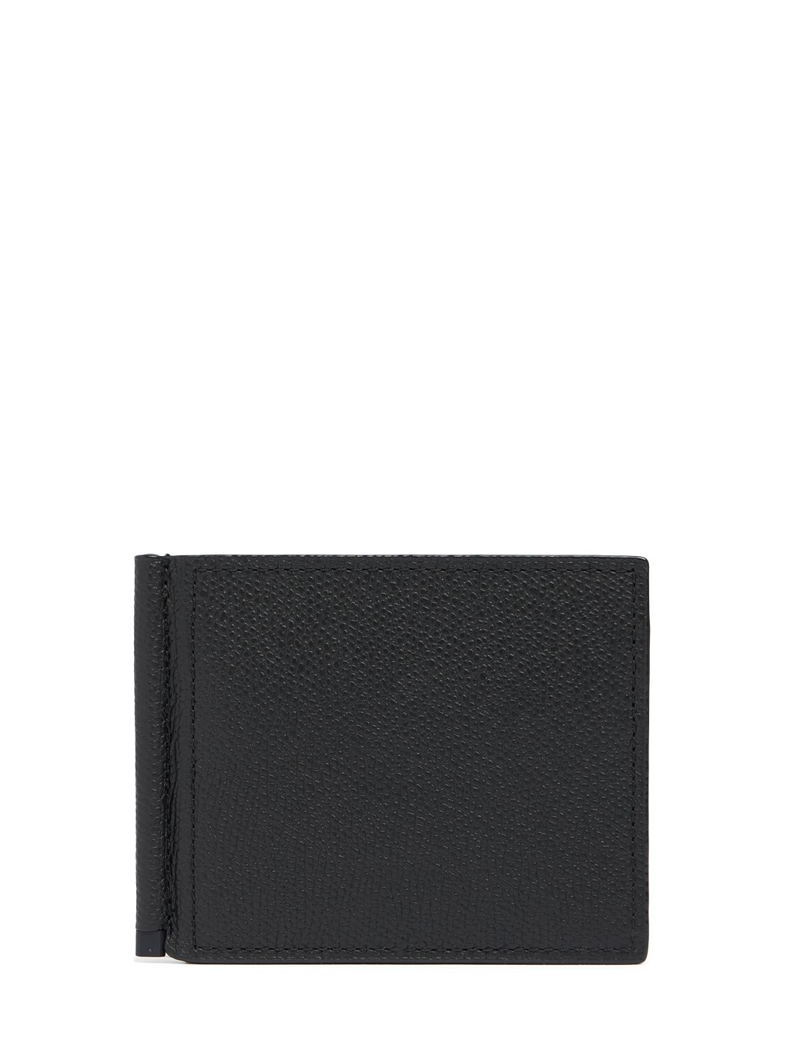 Valextra Leather Money Clip Wallet In Black