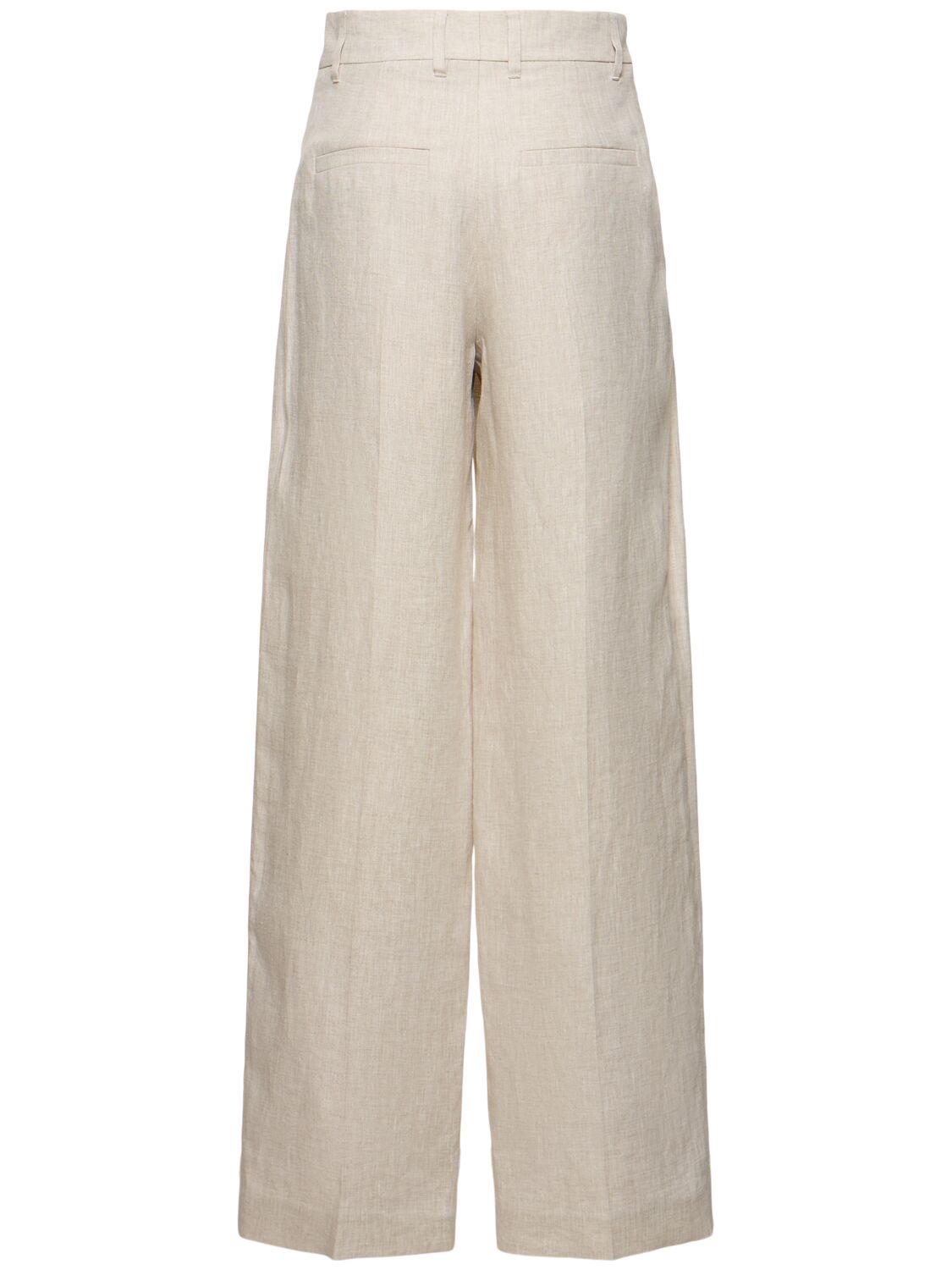 Shop Brunello Cucinelli Pleated Linen Wide Pants In Light Beige