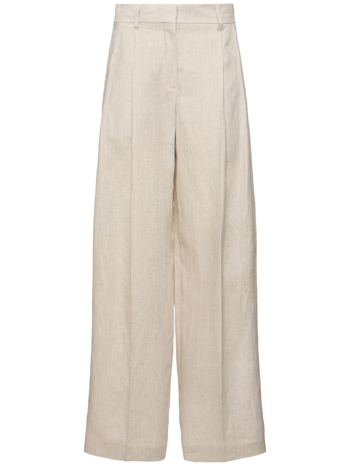 Brunello Cucinelli Pleated Linen Wide Pants In Light Beige