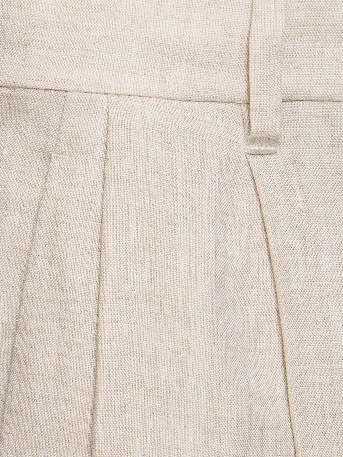 Shop Brunello Cucinelli Pleated Linen Wide Pants In Light Beige