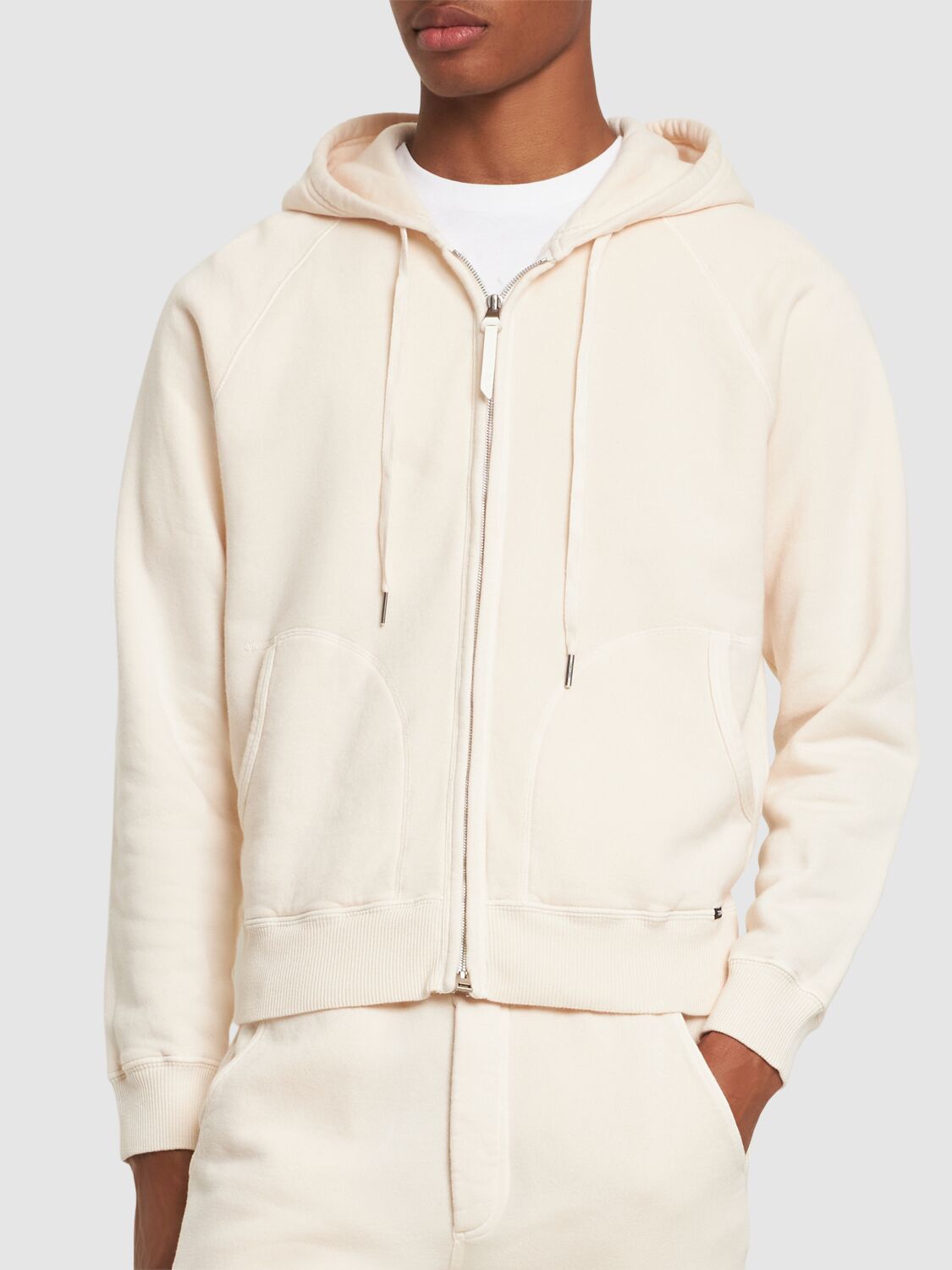 Shop Tom Ford Vintage Garment Zip Hoodie In Ivory