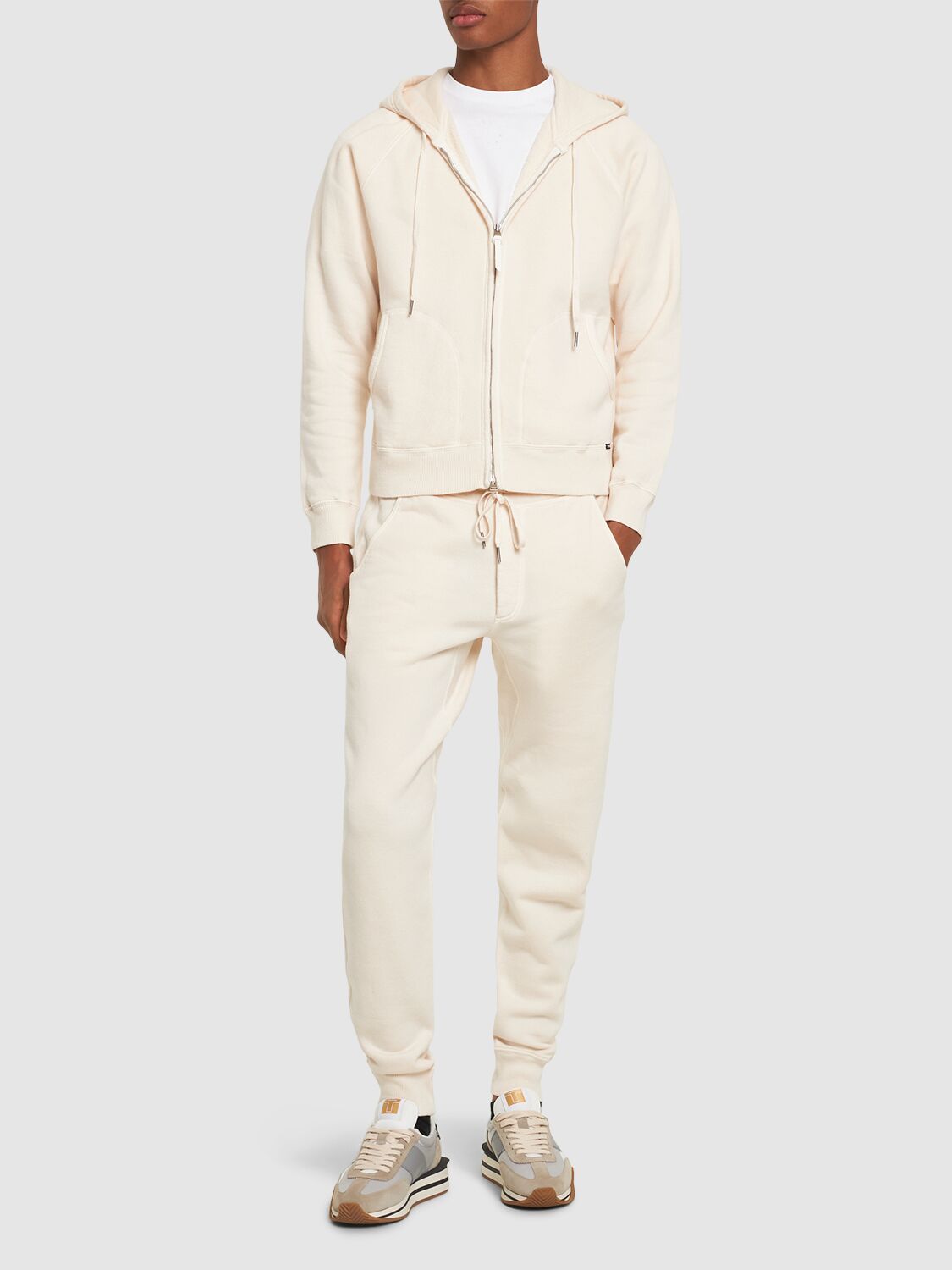 Shop Tom Ford Vintage Garment Zip Hoodie In Ivory