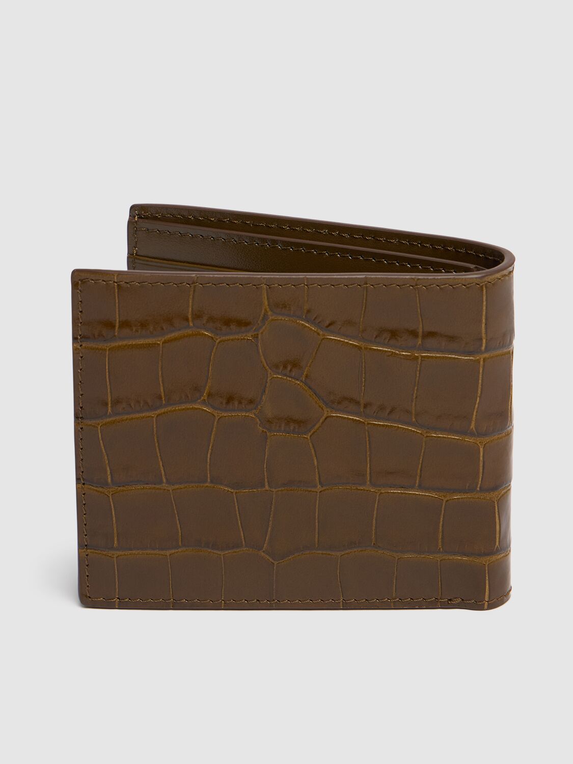 Shop Tom Ford Shiny Croc Embossed Bifold Wallet In Khaki