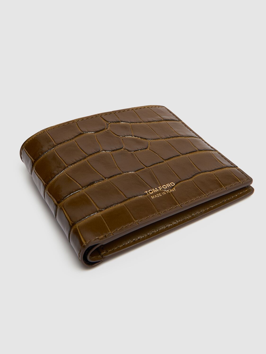 Shop Tom Ford Shiny Croc Embossed Bifold Wallet In Khaki