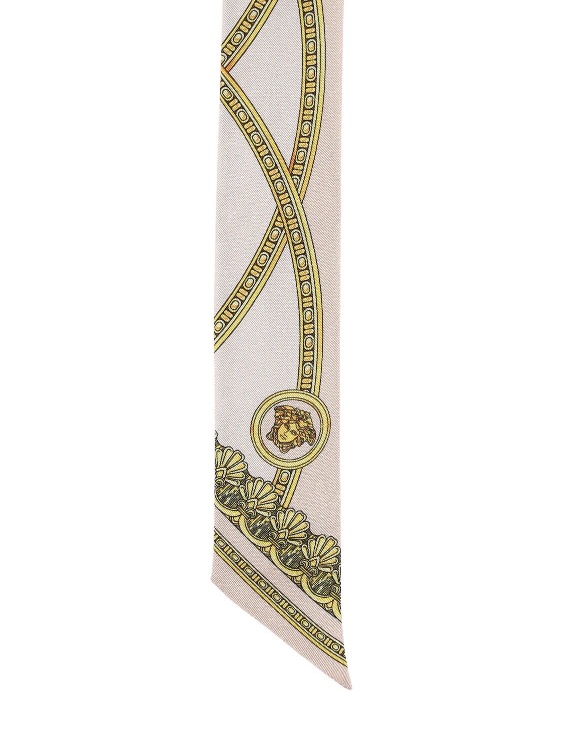 Shop Versace La Coupe Printed Silk Twill Scarf In Beige/lightgold