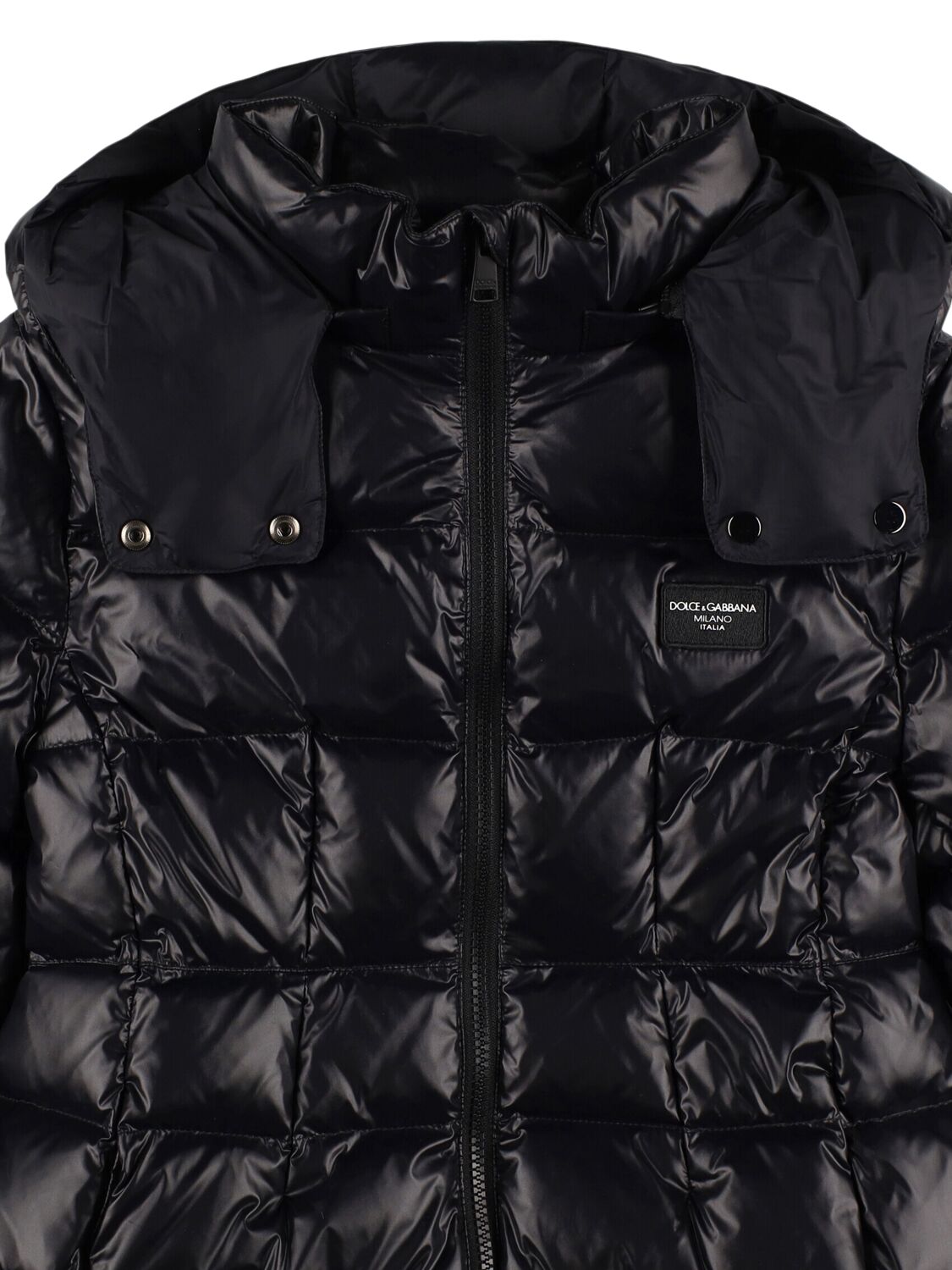 Shop Dolce & Gabbana Hooded Poly Puffer Down Jacket In Black