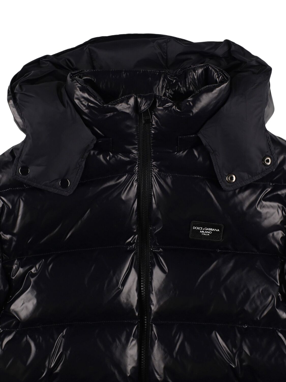 Shop Dolce & Gabbana Hooded Poly Puffer Down Jacket In Black