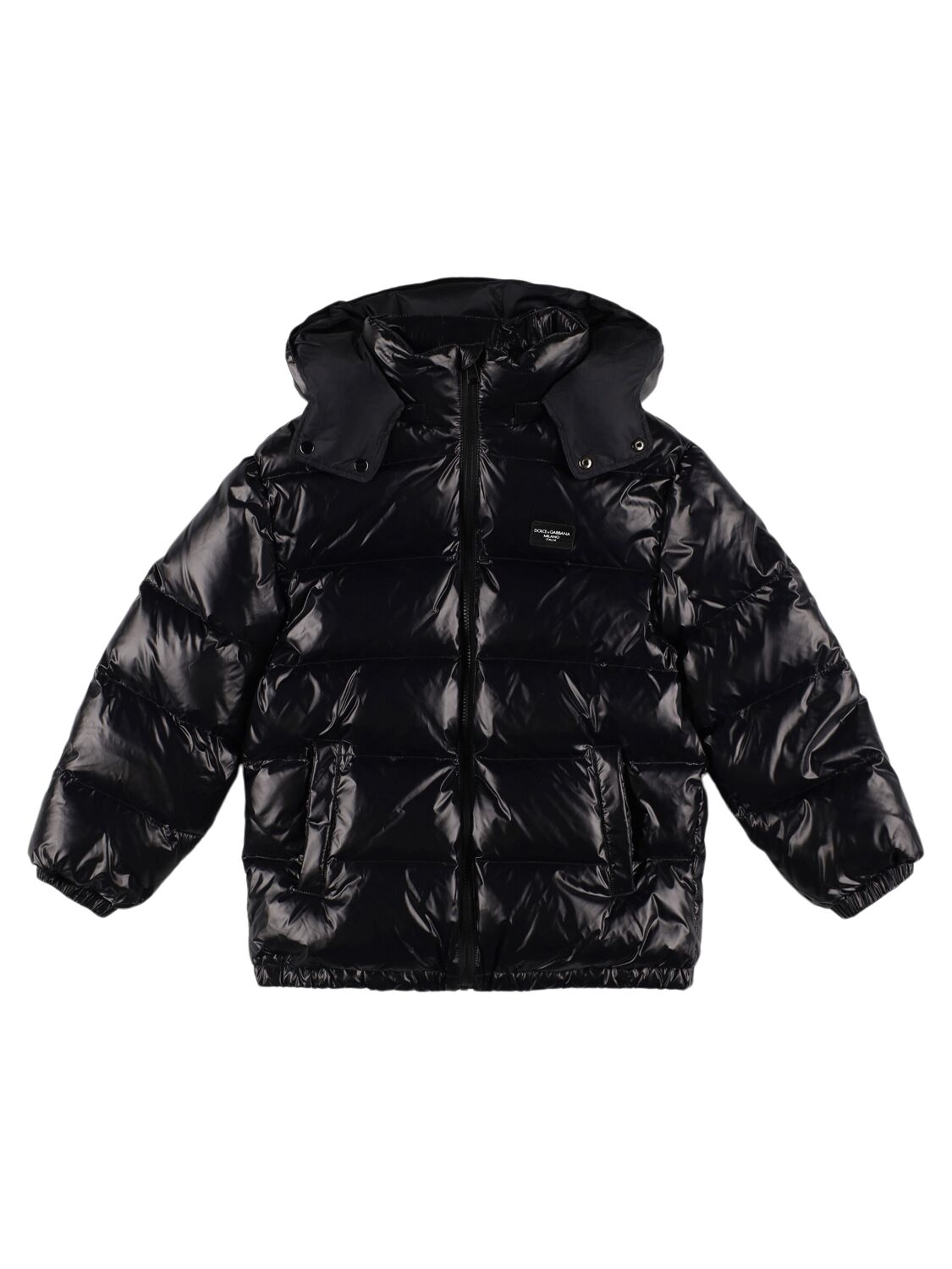 Dolce & Gabbana Hooded Poly Puffer Down Jacket In Black