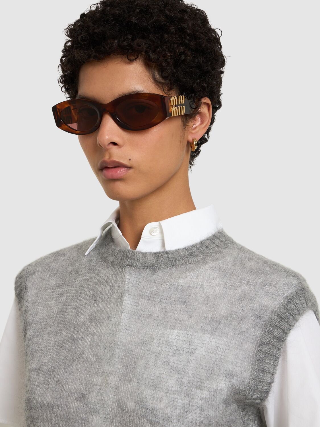 Miu Miu Round Acetate Sunglasses In Brown