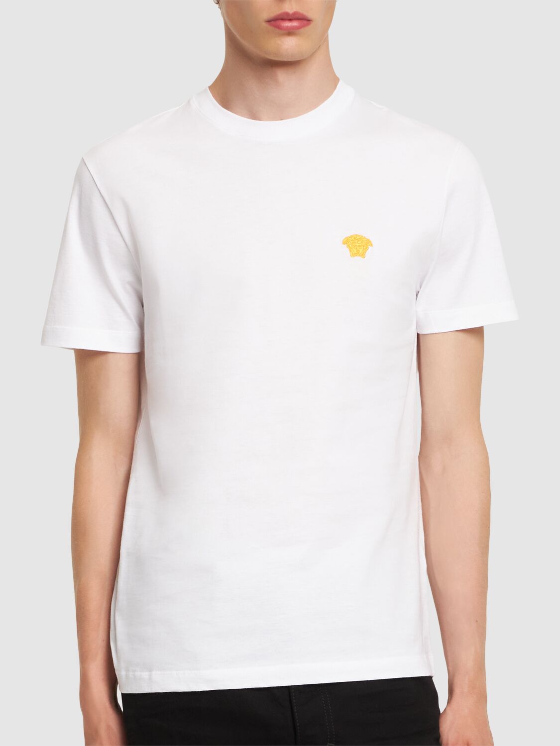 Shop Versace Logo Compact Cotton Jersey T-shirt In White