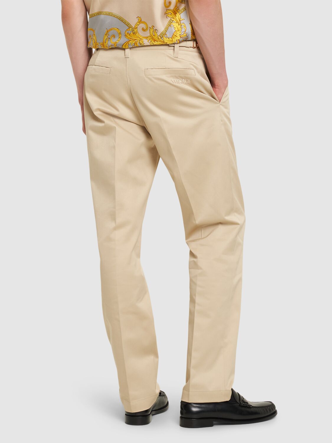 Shop Versace Informal Cotton Gabardine Straight Pants In Beige