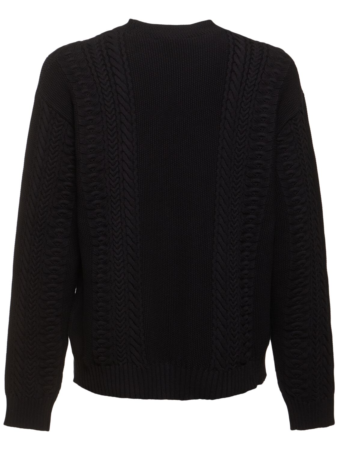 Shop Versace Logo Cotton Blend Cable Knit Sweater In Black