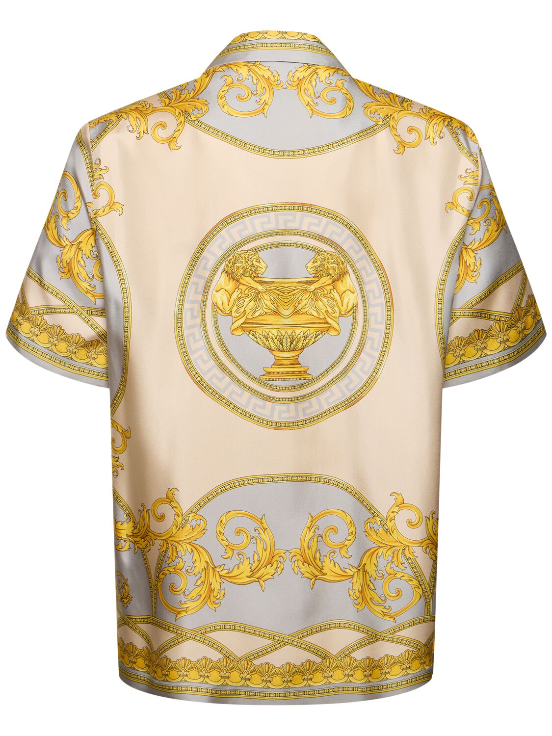 Shop Versace Baroque Print Short Sleeve Silk Shirt In Grey,gold