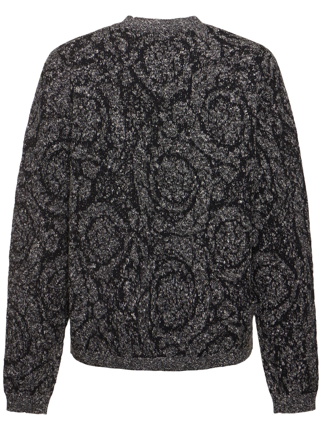 Shop Versace Baroque Tweed Cotton Blend Knit Sweater In Black