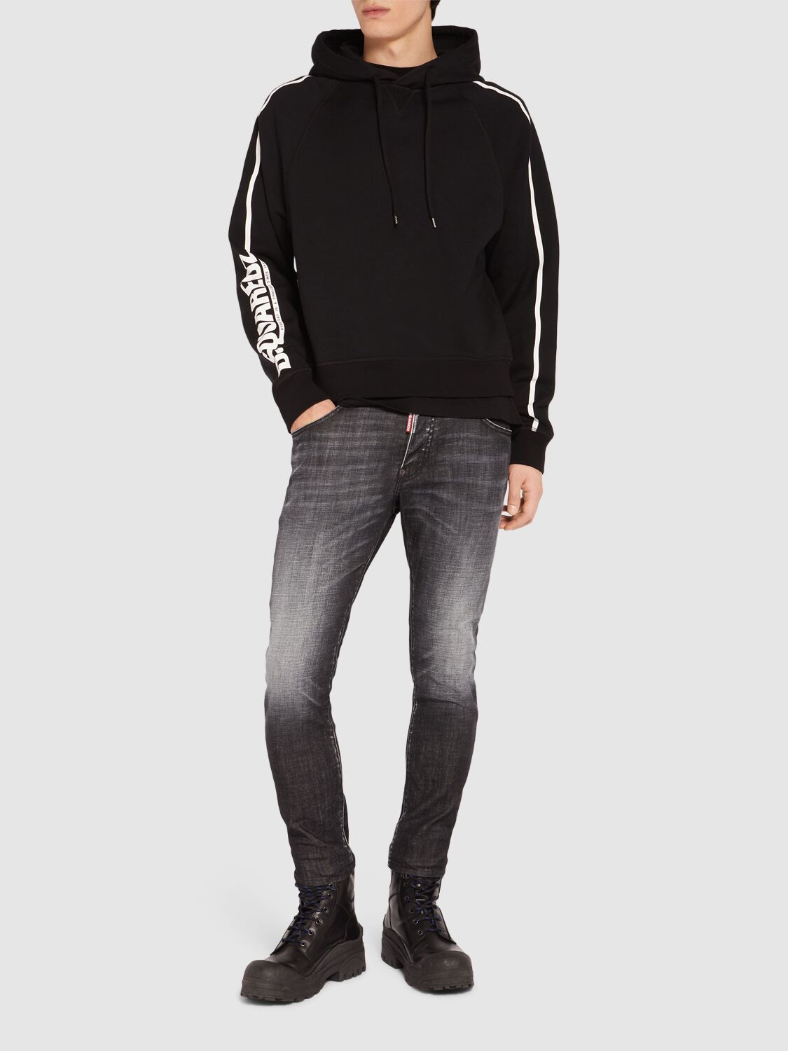 Shop Dsquared2 Logo Cotton Hoodie In Black