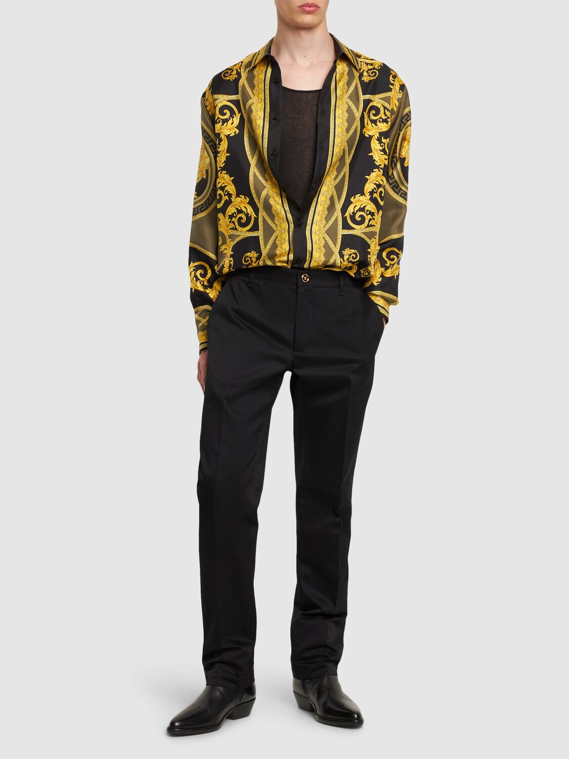 Shop Versace Informal Cotton Gabardine Straight Pants In Black