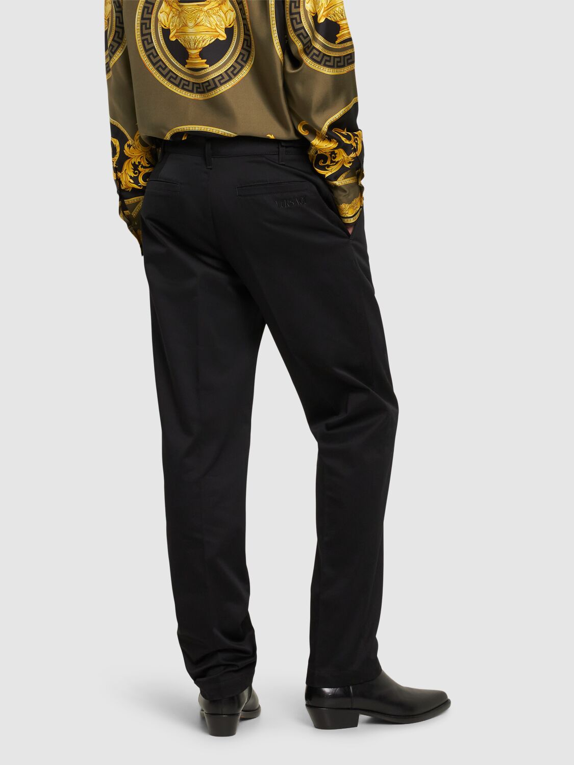 Shop Versace Informal Cotton Gabardine Straight Pants In Black