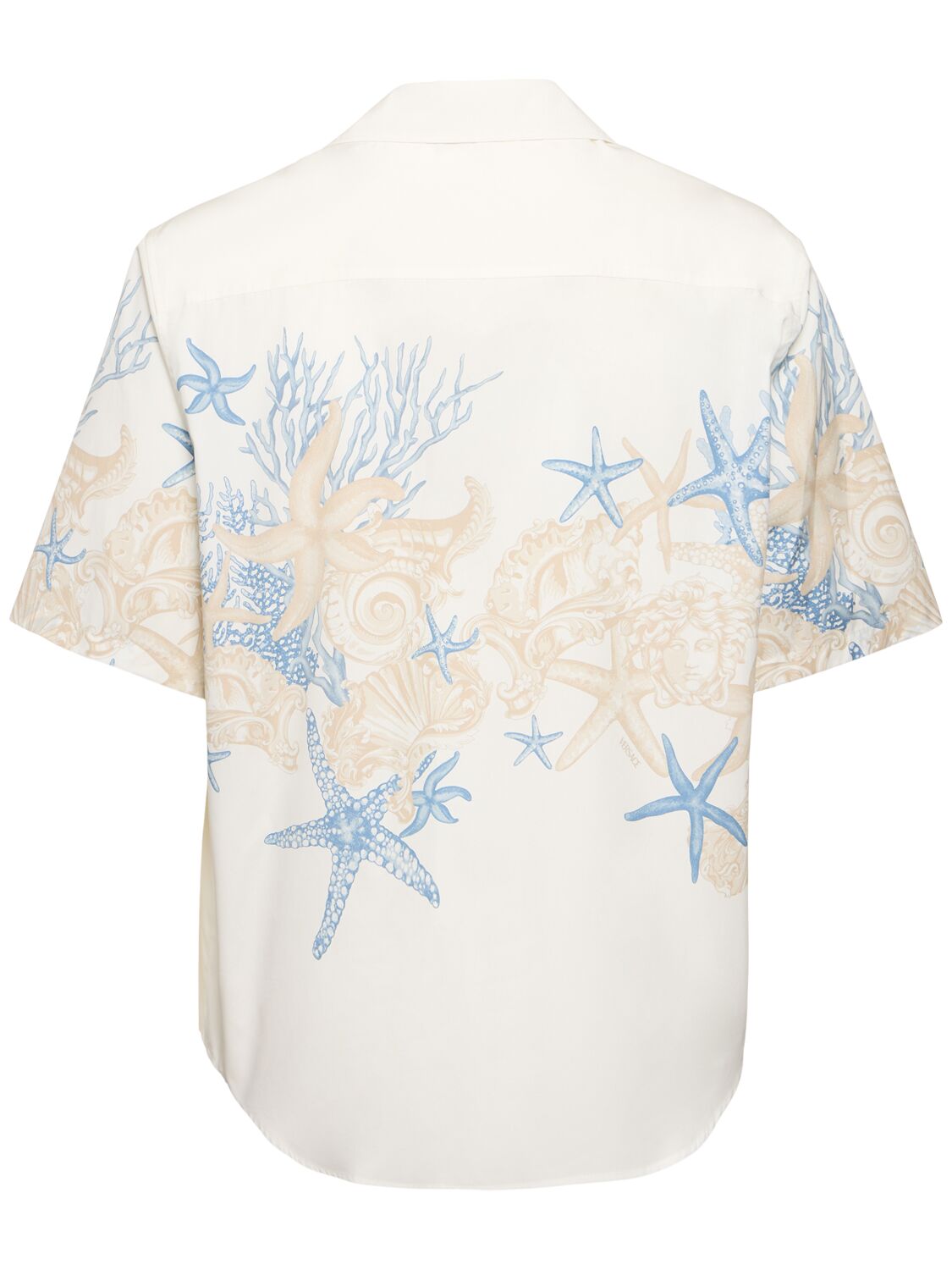 Shop Versace Coral Print Cotton Short Sleeve Shirt In White