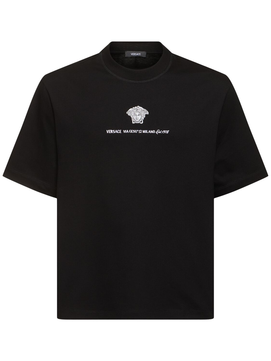 Versace Compact Cotton Jersey T-shirt In Black