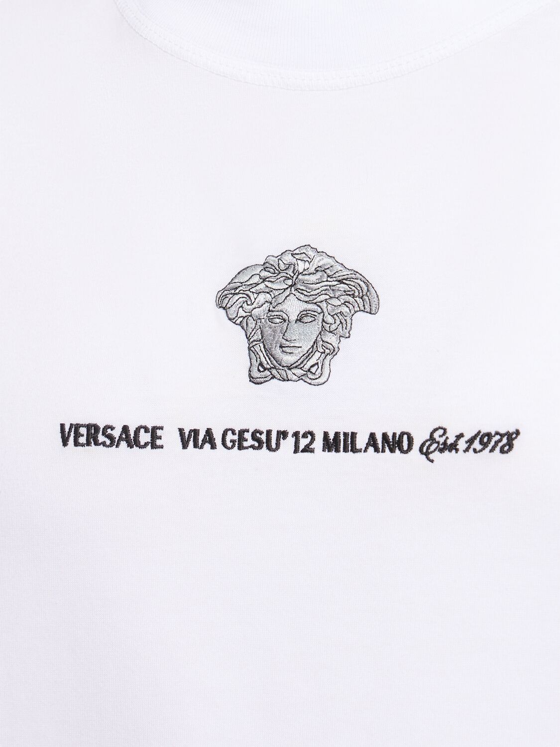 Shop Versace Compact Cotton Jersey T-shirt In White