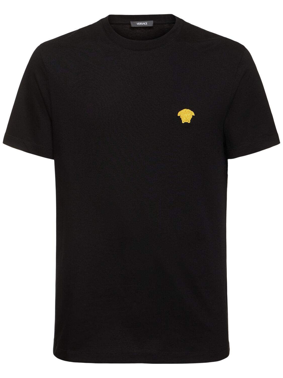 Shop Versace Logo Compact Cotton Jersey T-shirt In Black