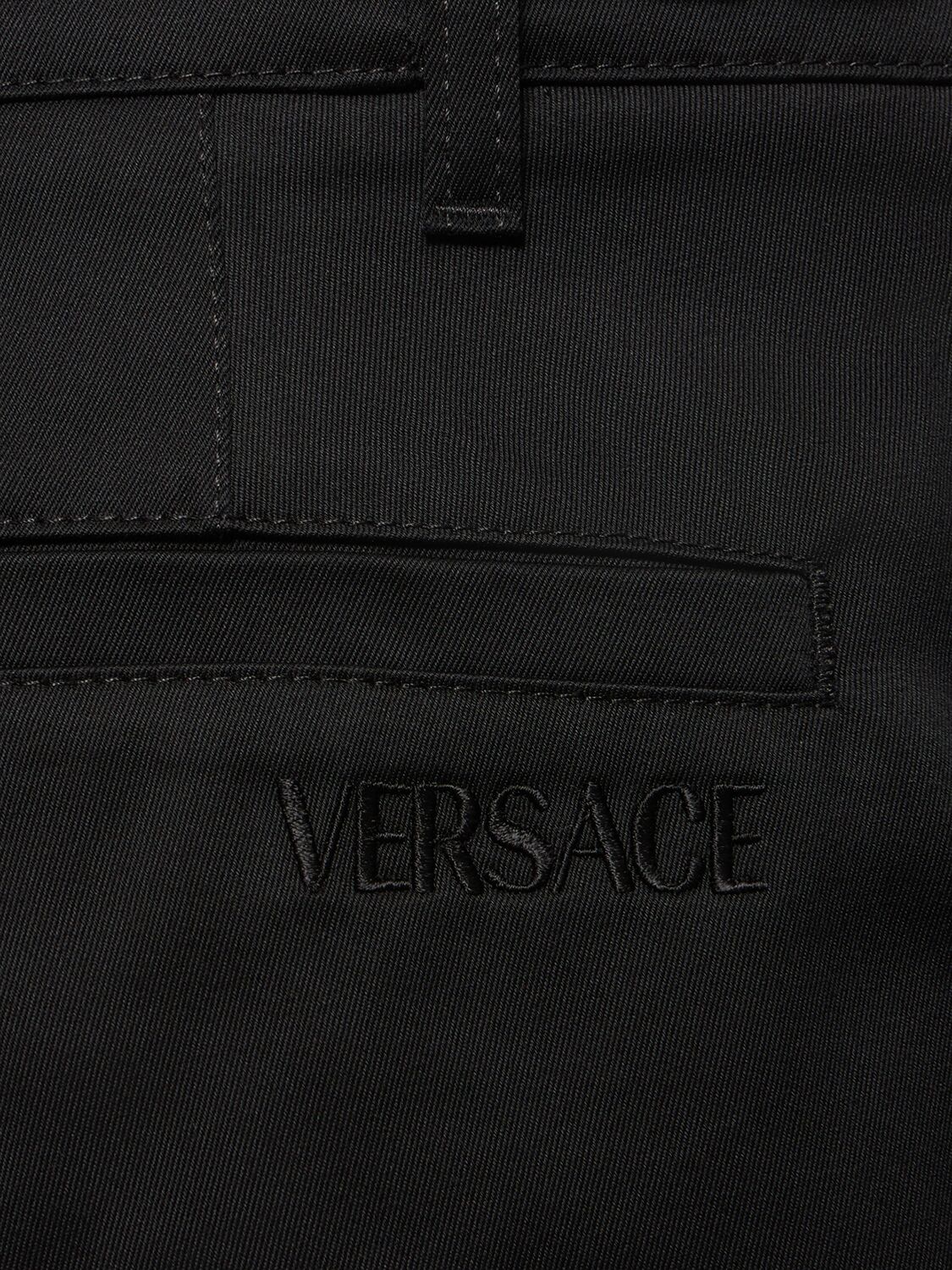 Shop Versace Informal Cotton Gabardine Straight Pants In Black