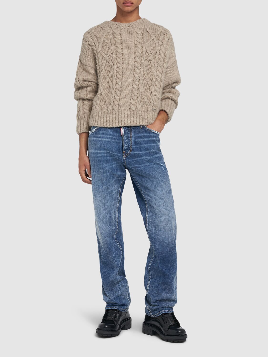 Shop Dsquared2 Cable Knit Alpaca Blend Sweater In Ivory