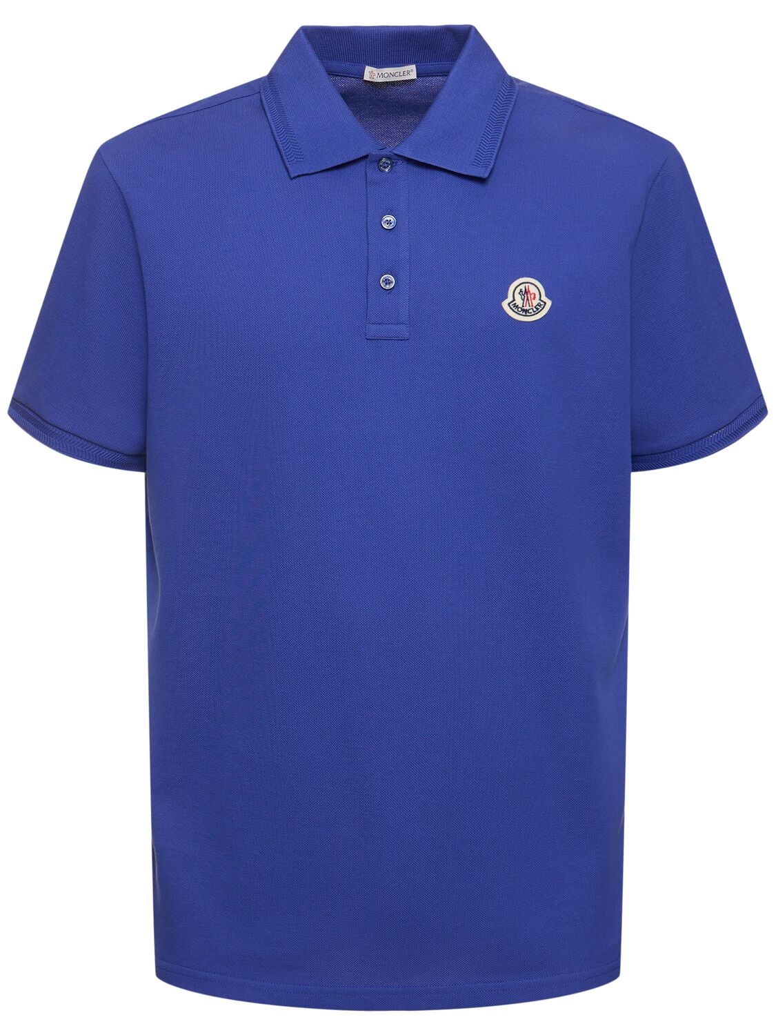 Moncler Logo Patch Cotton Polo Shirt In Blue