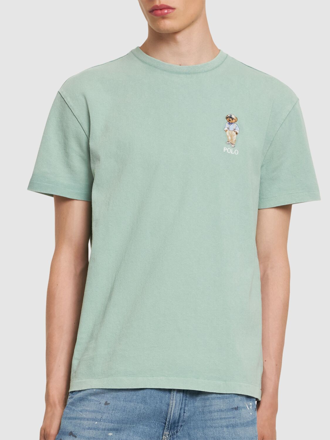 Shop Polo Ralph Lauren Faded T-shirt W/ Bear Logo In Faded Mint