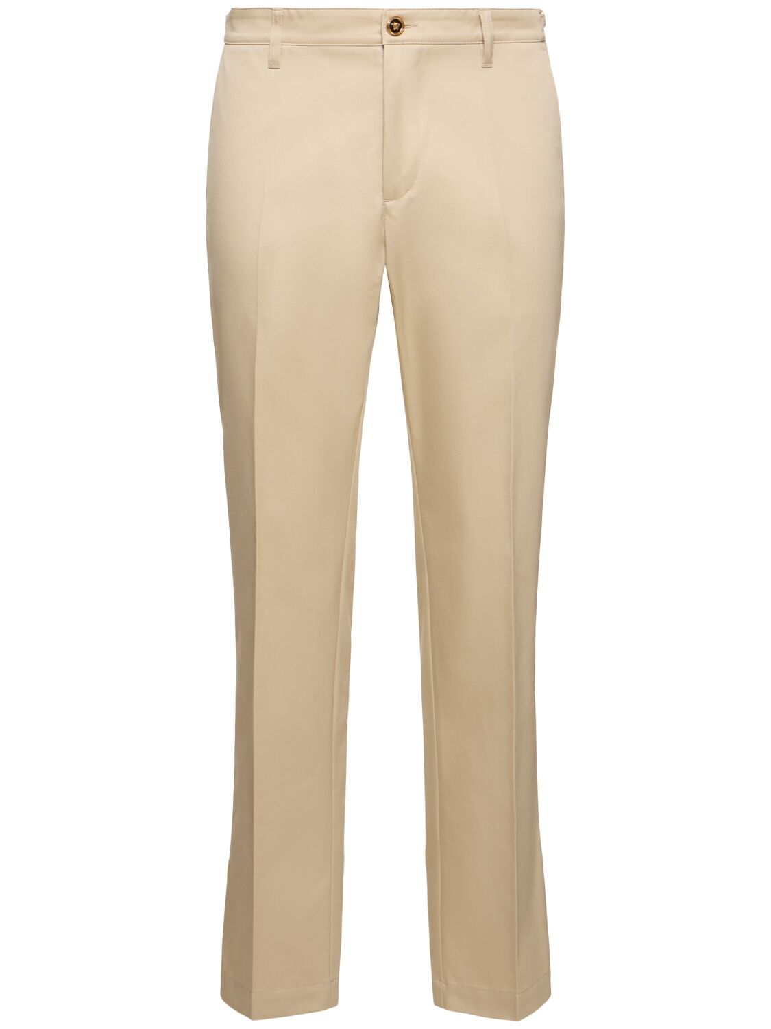 Versace Informal Cotton Gabardine Straight Pants In Beige
